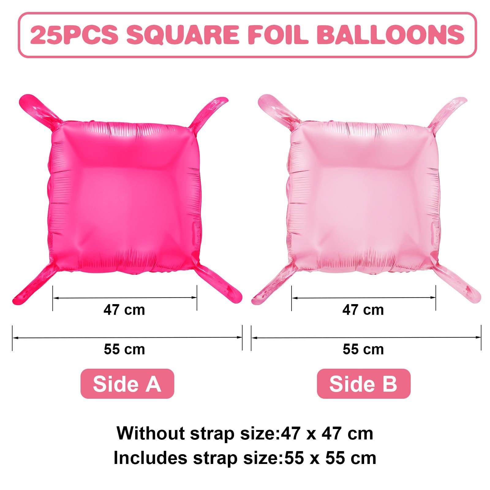 Adorely 25-Piece Double-Sided Hot Pink Square Foil Balloon Wall Kit - 19-Inch Party Backdrop for Valentine's Day, Birthdays, and More