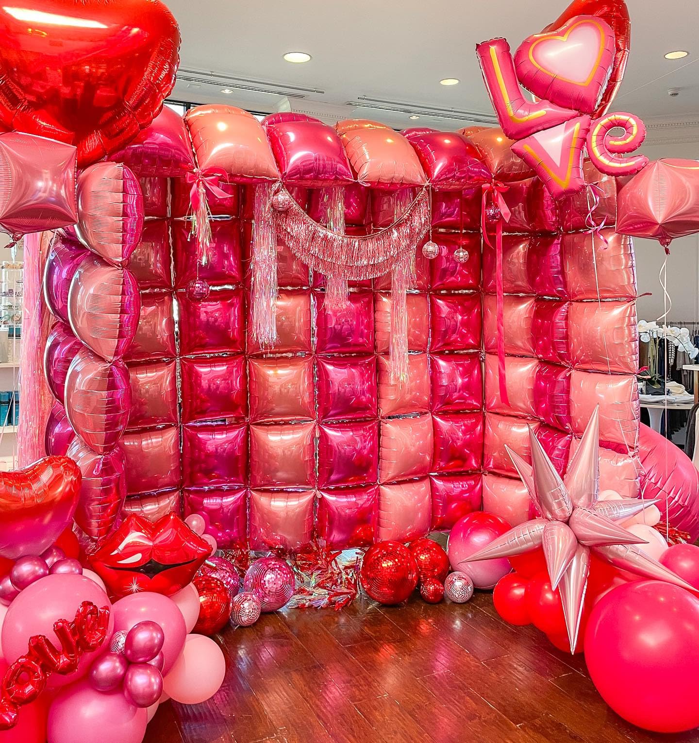 Adorely 25-Piece Double-Sided Hot Pink Square Foil Balloon Wall Kit - 19-Inch Party Backdrop for Valentine's Day, Birthdays, and More