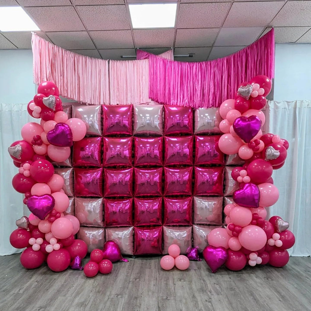 Adorely 25-Piece Double-Sided Hot Pink Square Foil Balloon Wall Kit - 19-Inch Party Backdrop for Valentine's Day, Birthdays, and More