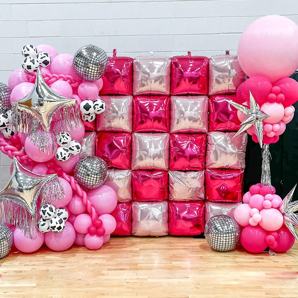 Adorely 25-Piece Double-Sided Hot Pink Square Foil Balloon Wall Kit - 19-Inch Party Backdrop for Valentine's Day, Birthdays, and More