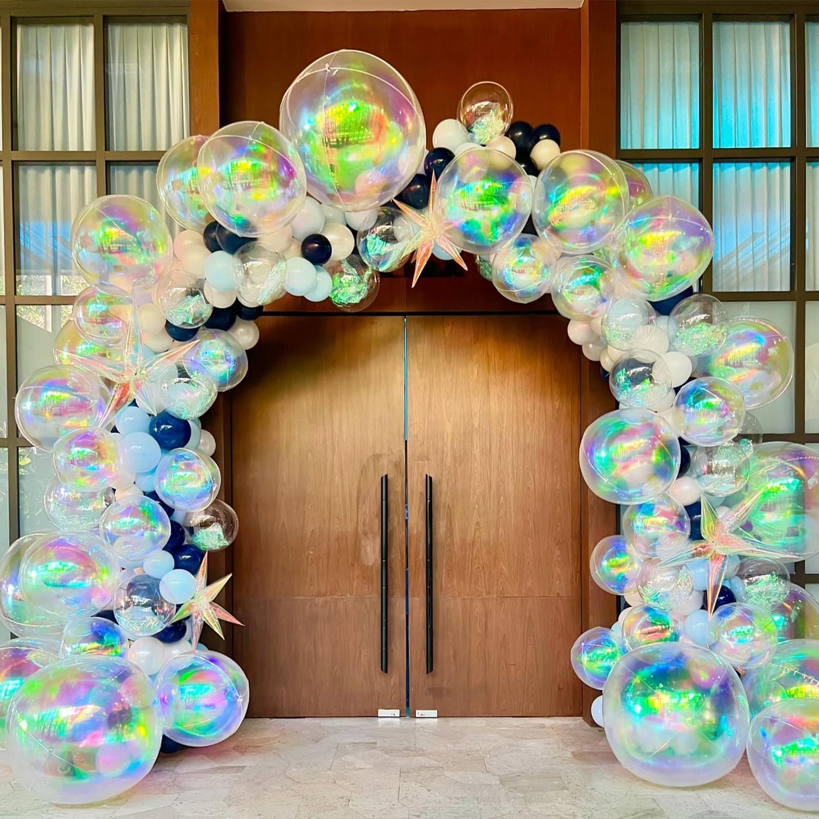 Adorely 6-Pack Iridescent Foil Balloons - 22 Inch Clear 4D Round and Explosion Star Balloons for Party Decor