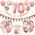 Adorely 70th Birthday Decorations Kit – Retro Pink Rose Gold Banner, Balloons, Cake Topper, and More for Women's Party