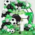 Adorely 7th Birthday Soccer Balloon Arch Kit - Green Black Balloon Garland with Number 7 Foil Balloon for Boys Kids Soccer Party Decorations