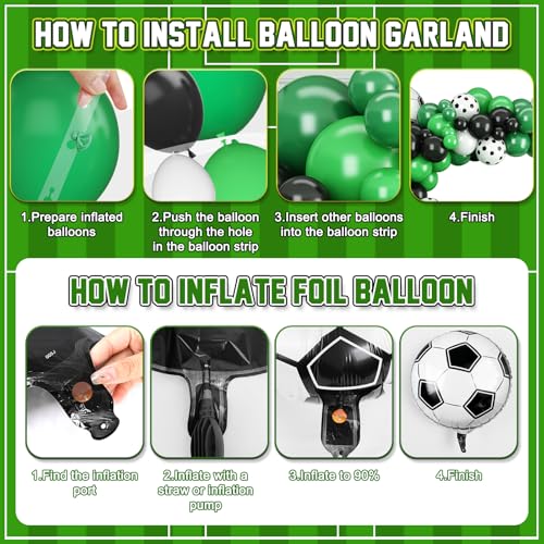 Adorely 7th Birthday Soccer Balloon Arch Kit - Green Black Balloon Garland with Number 7 Foil Balloon for Boys Kids Soccer Party Decorations