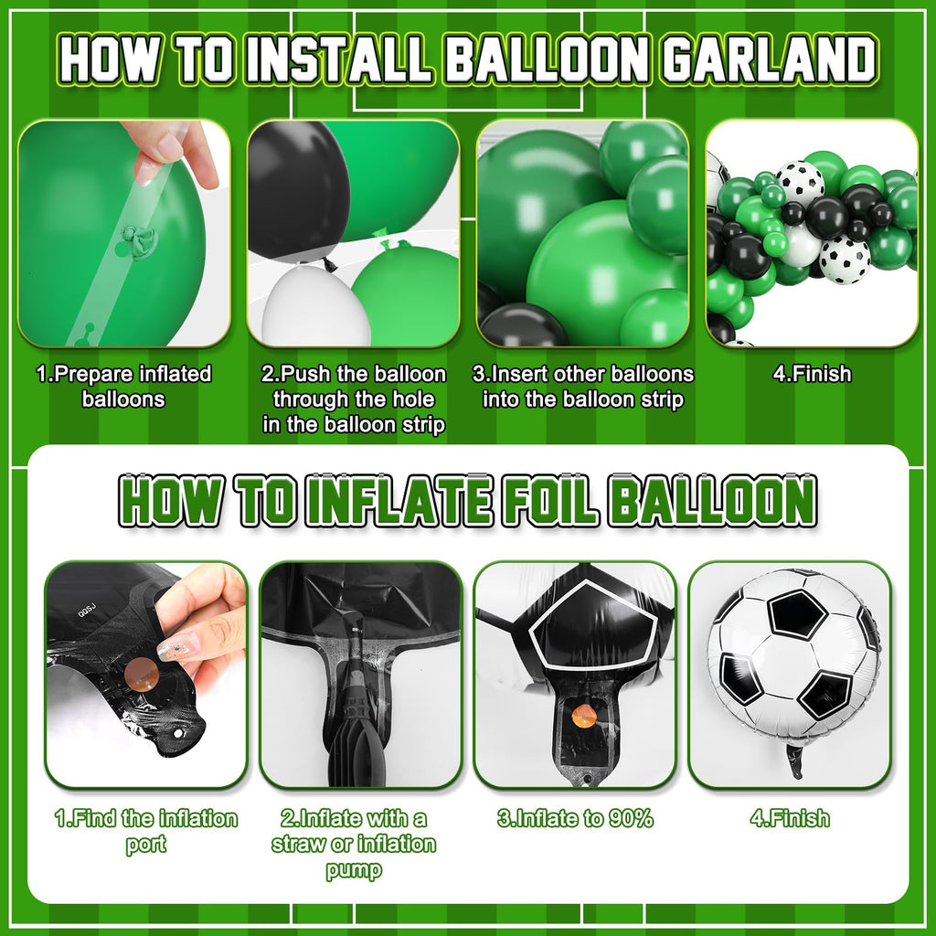 Adorely 7th Birthday Soccer Balloon Arch Kit - Green Black Balloon Garland with Number 7 Foil Balloon for Boys Kids Soccer Party Decorations