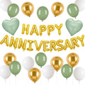 Adorely Anniversary Balloon Set – Green Gold Foil Banner, Heart Balloons & Latex Balloons for Romantic Celebrations