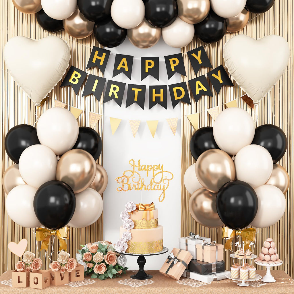 Adorely Black Gold Birthday Decorations Kit – Sand White & Champagne Balloons Set