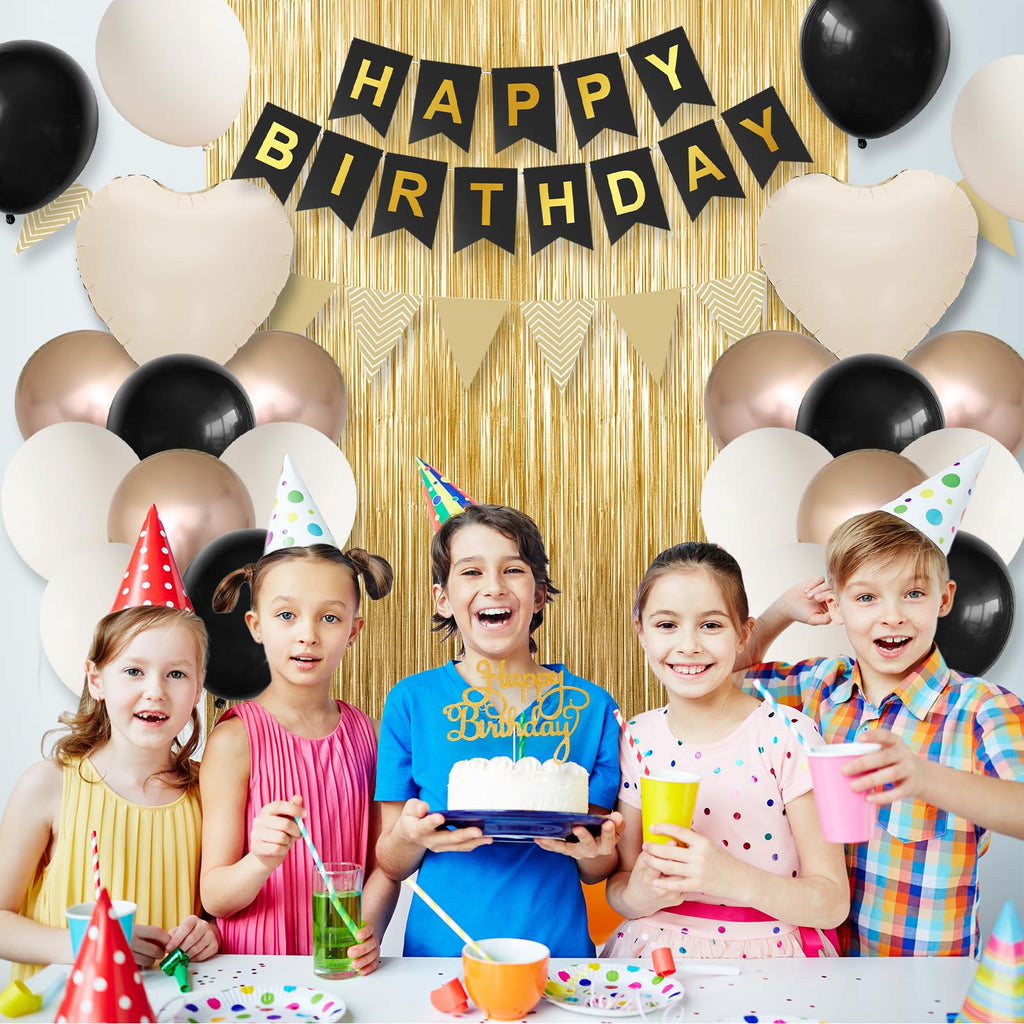 Adorely Black Gold Birthday Decorations Kit – Sand White & Champagne Balloons Set