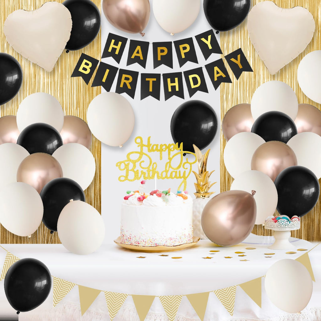 Adorely Black Gold Birthday Decorations Kit – Sand White & Champagne Balloons Set