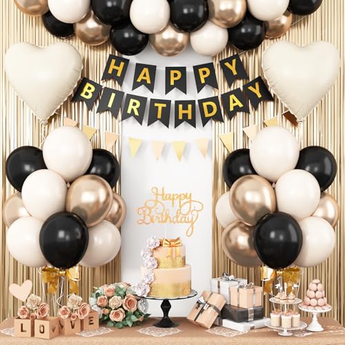 Adorely Black Gold Birthday Decorations Kit – Sand White & Champagne Balloons Set