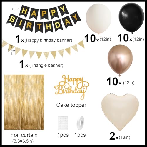 Adorely Black Gold Birthday Decorations Kit – Sand White & Champagne Balloons Set