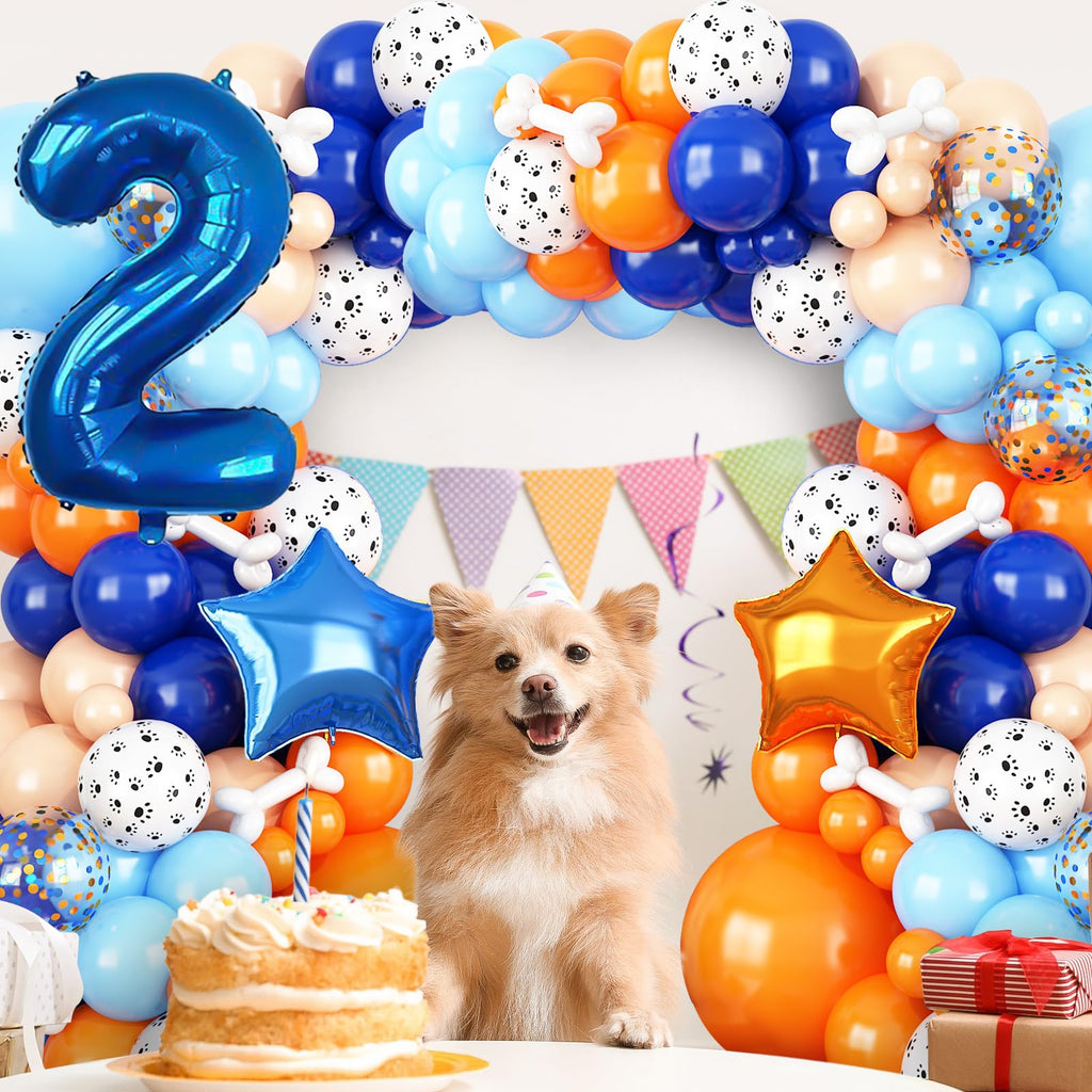 Adorely Blue and Orange Dog Paw 2nd Birthday Balloon Arch Kit with Number 2 Foil Balloon (101 Pieces)