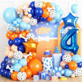 Adorely Blue and Orange Dog Paw 4th Birthday Balloon Arch Garland Kit with Number 4 Foil Balloon