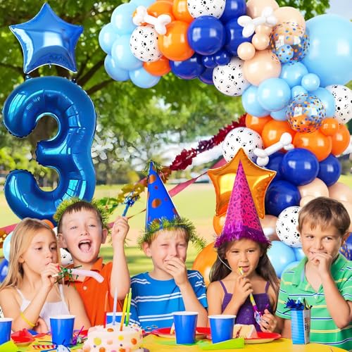 Adorely Blue and Orange Dog Paw Balloon Arch Garland – 3rd Birthday Party Decorations with Number 3 Foil Balloon