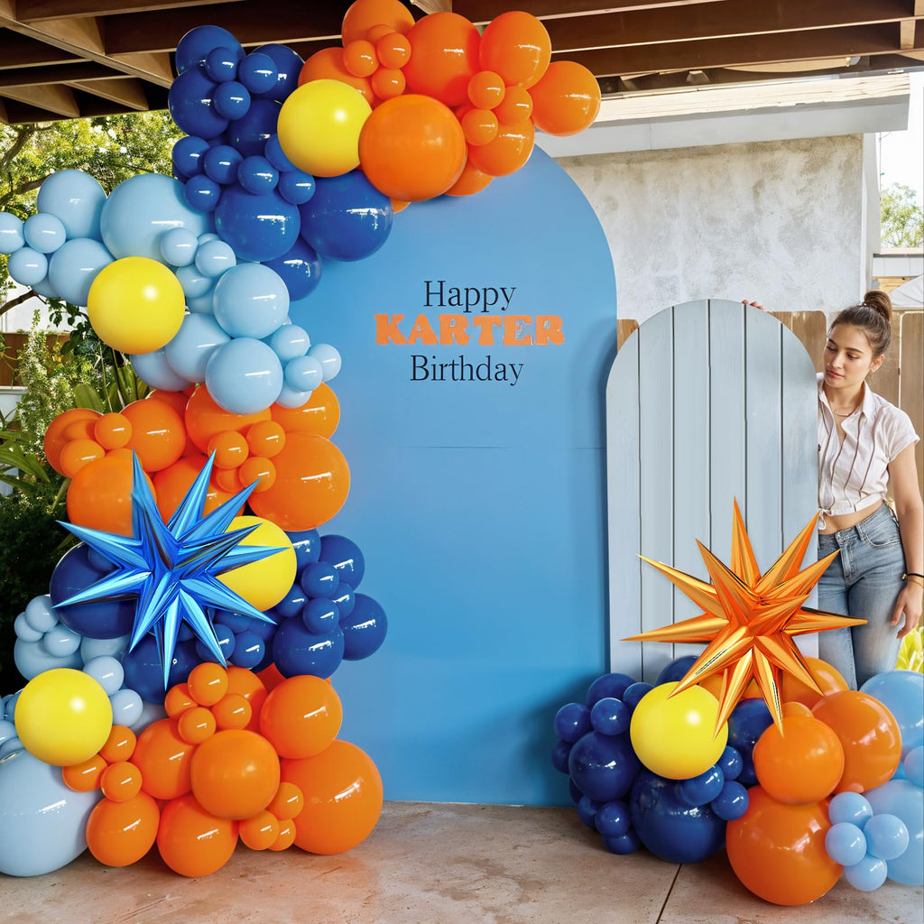 Adorely Blue and Orange Yellow Balloon Arch Kit – 100 Latex and Foil Balloons for DIY Party Decor