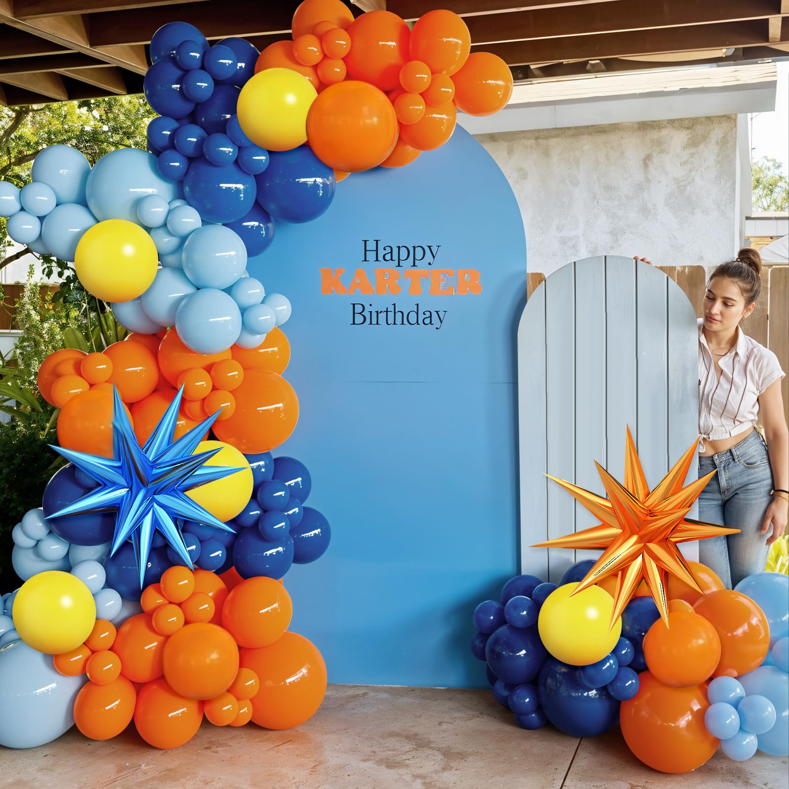 Adorely Blue and Orange Yellow Balloon Arch Kit – 100 Latex and Foil Balloons for DIY Party Decor