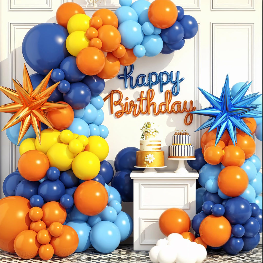 Adorely Blue and Orange Yellow Balloon Arch Kit – 100 Latex and Foil Balloons for DIY Party Decor