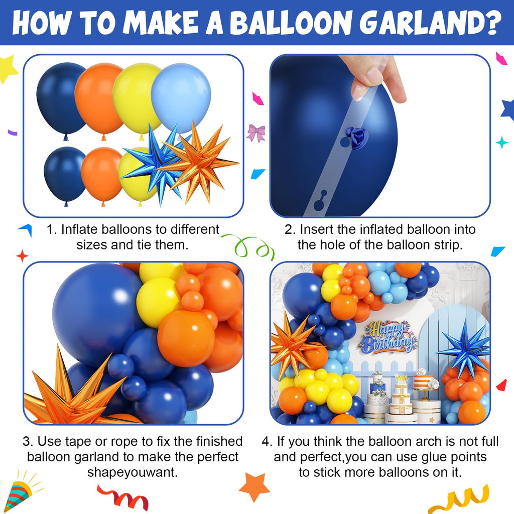 Adorely Blue and Orange Yellow Balloon Arch Kit – 100 Latex and Foil Balloons for DIY Party Decor