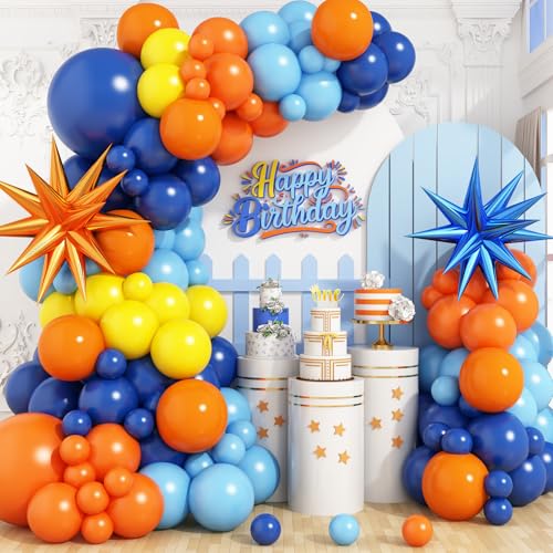 Adorely Blue and Orange Yellow Balloon Arch Kit – 100 Latex and Foil Balloons for DIY Party Decor