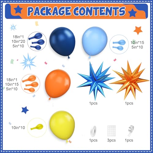 Adorely Blue and Orange Yellow Balloon Arch Kit – 100 Latex and Foil Balloons for DIY Party Decor