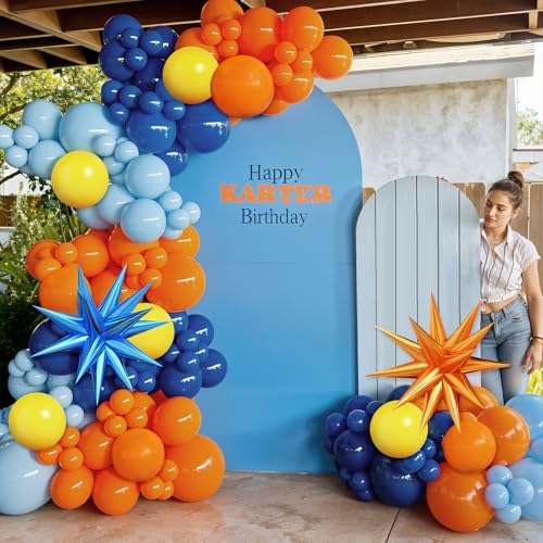 Adorely Blue and Orange Yellow Balloon Arch Kit – 100 Latex and Foil Balloons for DIY Party Decor
