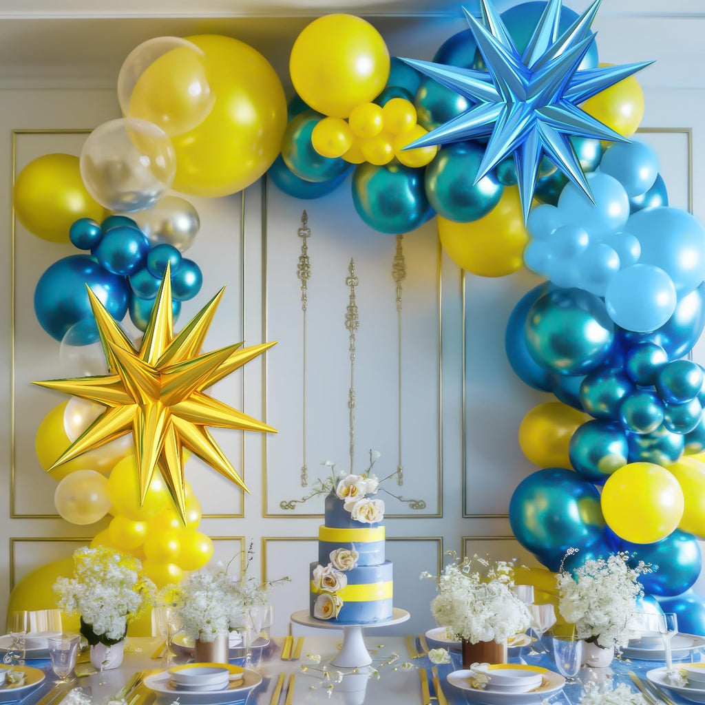 Adorely Blue and Yellow Balloon Arch Kit with Explosion Star Balloons – Cartoon Theme Party Garland for Boys Girls Birthday Baby Shower