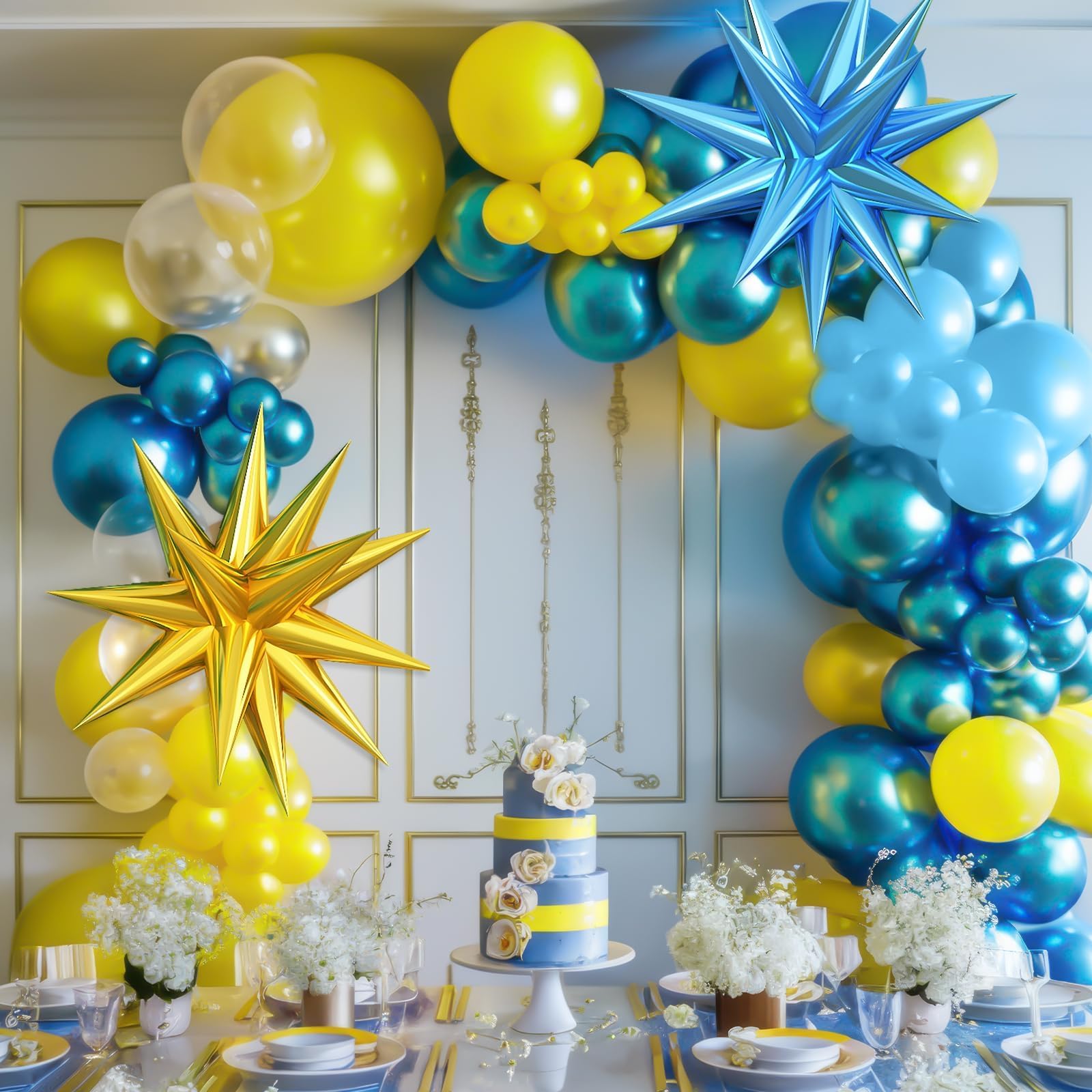 Adorely Blue and Yellow Balloon Arch Kit with Explosion Star Balloons – Cartoon Theme Party Garland for Boys Girls Birthday Baby Shower