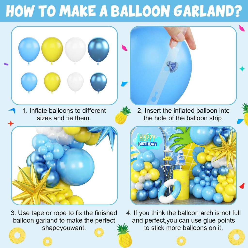 Adorely Blue and Yellow Balloon Arch Kit with Explosion Star Balloons – Cartoon Theme Party Garland for Boys Girls Birthday Baby Shower