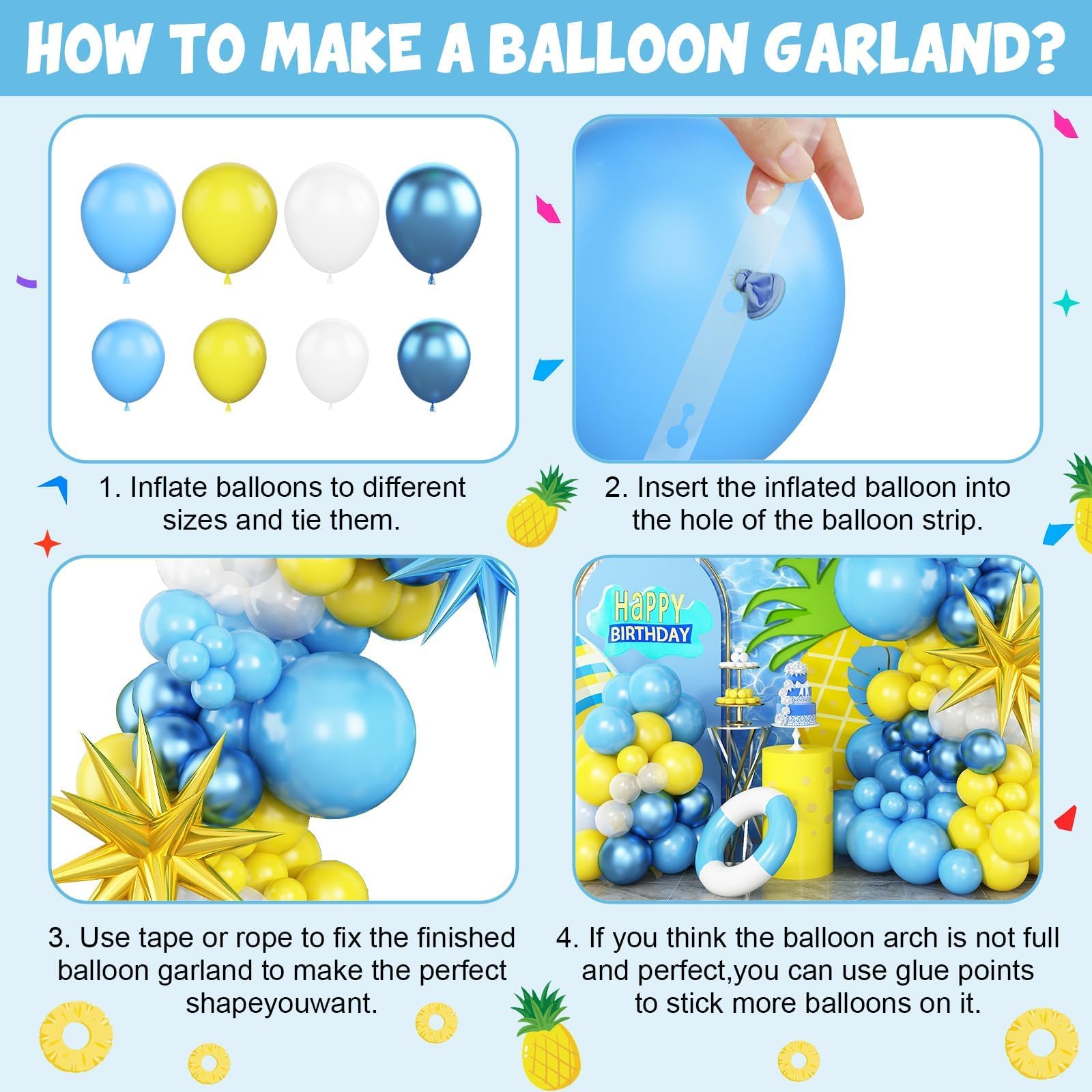 Adorely Blue and Yellow Balloon Arch Kit with Explosion Star Balloons – Cartoon Theme Party Garland for Boys Girls Birthday Baby Shower