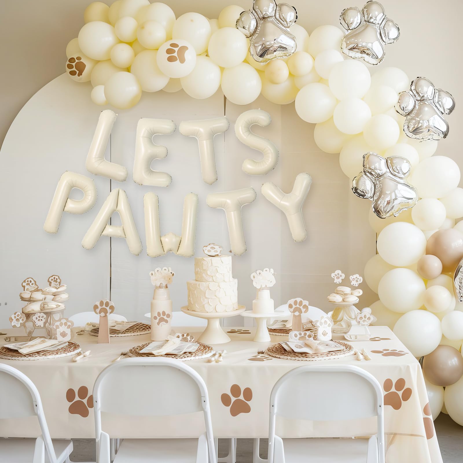 Adorely Cream White Let's Pawty Balloon Banner 40 Inch – Pet Birthday Decor