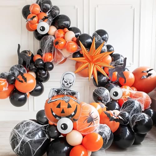 Adorely Halloween Balloon Arch Kit: 104 Latex & Pumpkin Foil Balloons in Black Orange Beige