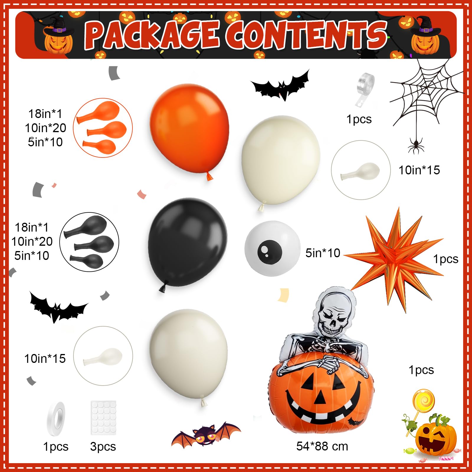 Adorely Halloween Balloon Arch Kit: 104 Latex & Pumpkin Foil Balloons in Black Orange Beige