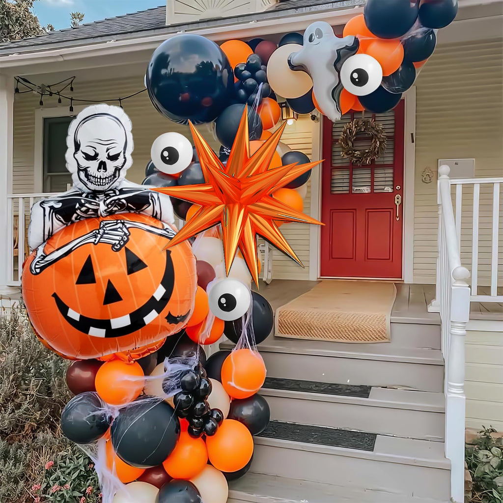 Adorely Halloween Balloon Arch Kit: 104 Latex & Pumpkin Foil Balloons in Black Orange Beige