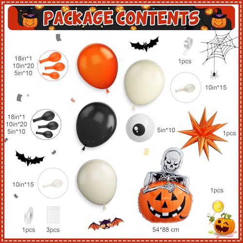 Adorely Halloween Balloon Arch Kit: 104 Latex & Pumpkin Foil Balloons in Black Orange Beige