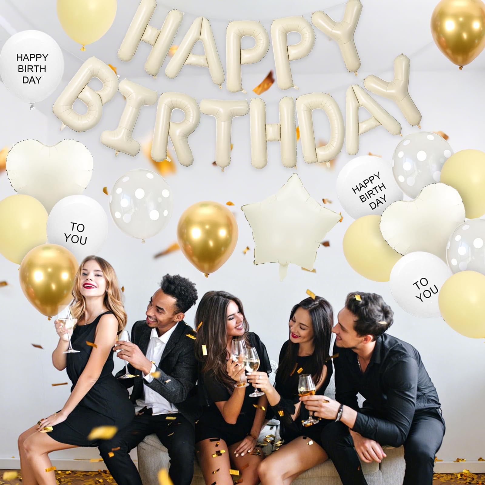 Adorely Pastel Yellow Birthday Balloon Set – 25 Count with Heart & Star Foil Balloons