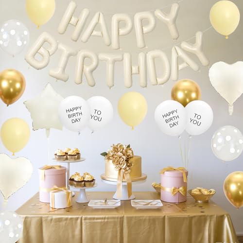Adorely Pastel Yellow Birthday Balloon Set – 25 Count with Heart & Star Foil Balloons