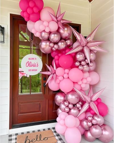Adorely Pink Balloon Arch Kit – 94-Piece Pastel & Metallic Balloon Garland with Star Foils for Birthday Baby Shower Decorations