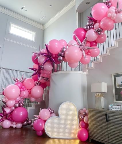 Adorely Pink Balloon Arch Kit – 94-Piece Pastel & Metallic Balloon Garland with Star Foils for Birthday Baby Shower Decorations