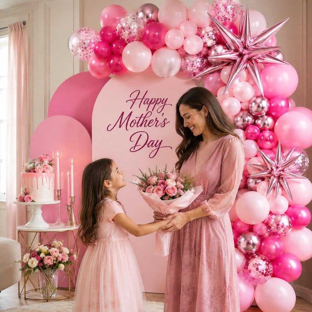 Adorely Pink Balloon Arch Kit – 94-Piece Pastel & Metallic Balloon Garland with Star Foils for Birthday Baby Shower Decorations