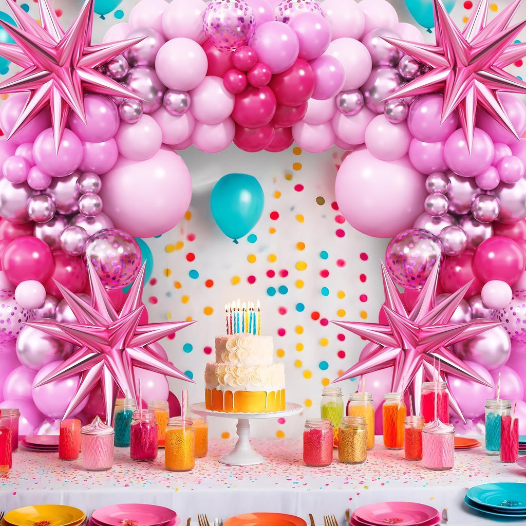 Adorely Pink Balloon Arch Kit – 94-Piece Pastel & Metallic Balloon Garland with Star Foils for Birthday Baby Shower Decorations
