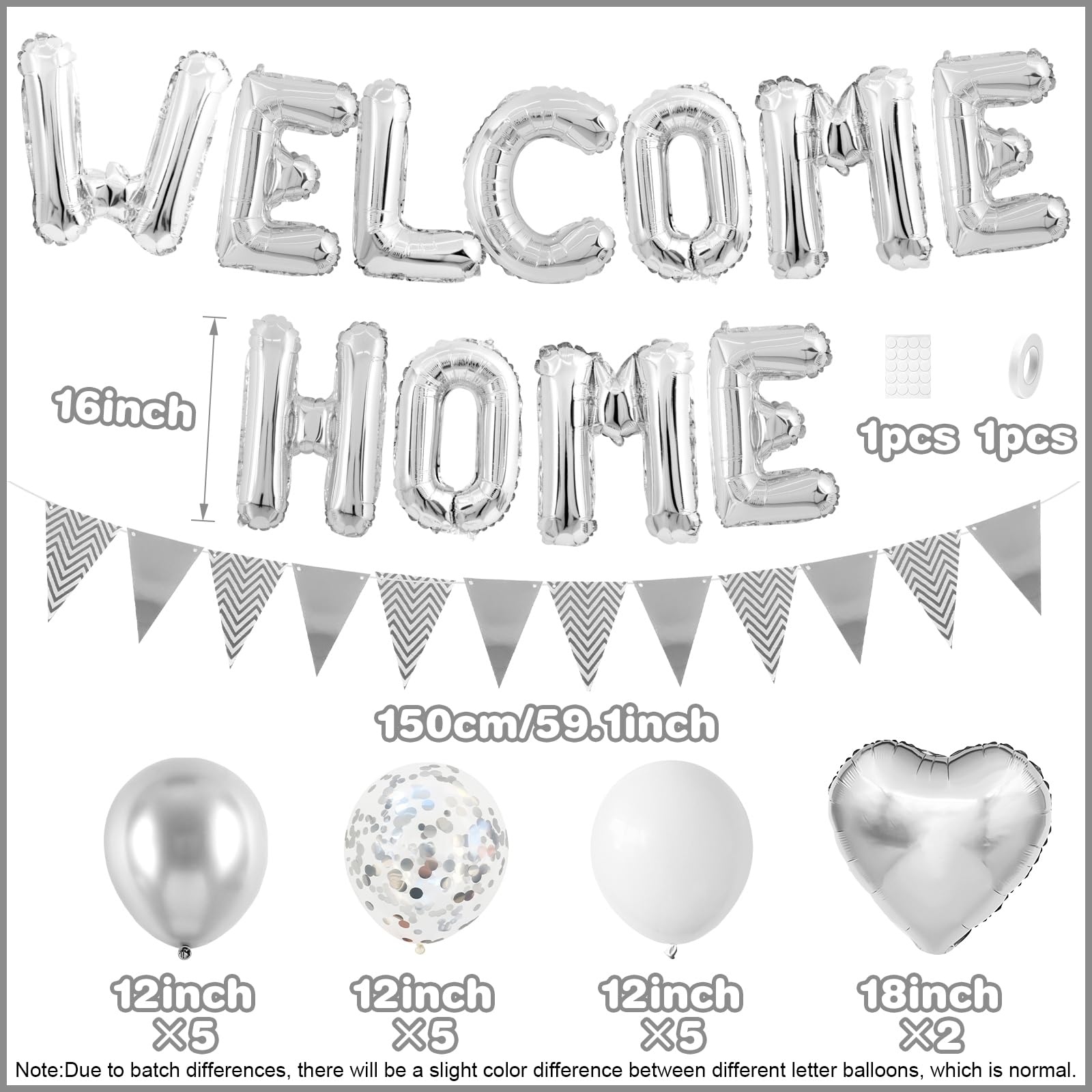 Adorely Silver Welcome Home Balloon Set with Foil Banner, Heart Balloons & Confetti – Housewarming Party Supplies