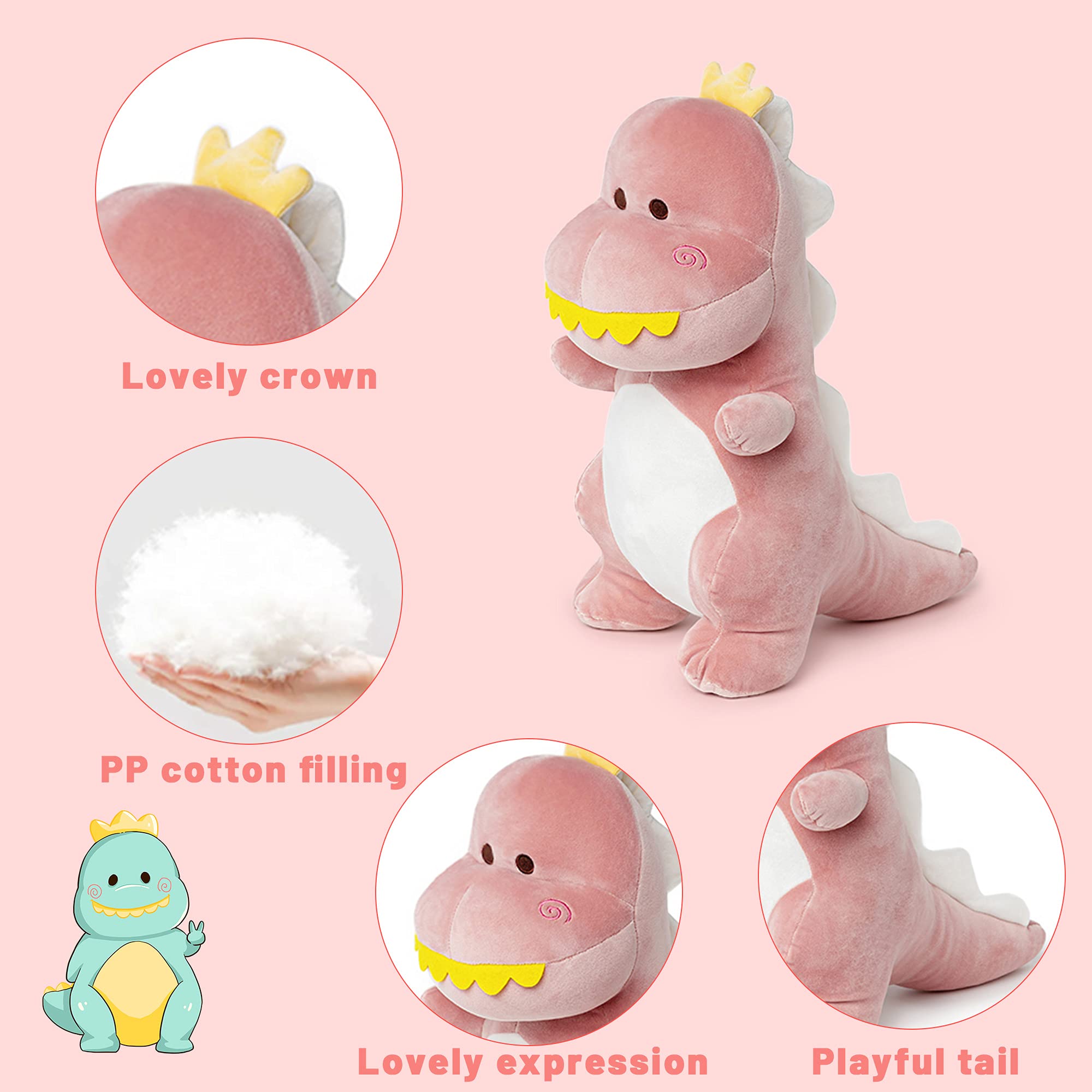 Adorlynetty 12-Inch Pink T-Rex Plush Toy - Soft Dinosaur Stuffed Animal for Kids