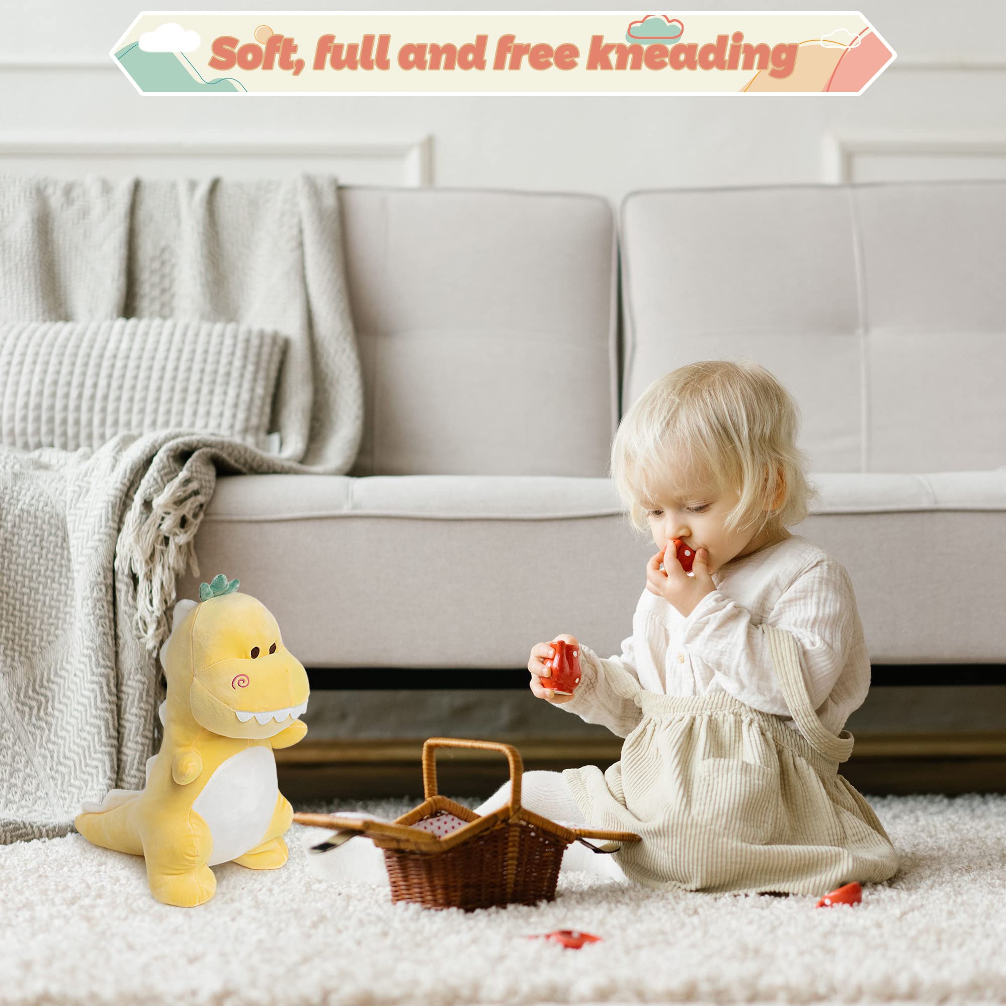 Adorlynetty 12-Inch Yellow Dinosaur Stuffed Animal - Soft Plush T-Rex Toy for Kids and Toddlers