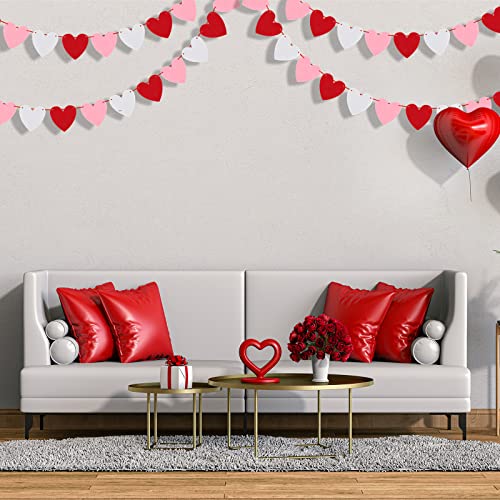 ADXCO 5-Pack Felt Heart Garland – Pre-Assembled Valentine's Day Decor with 60 Red, White, and Pink Hearts