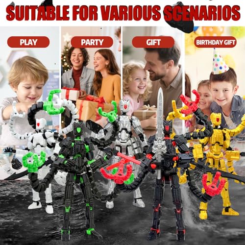 Aesinos T13 Action Figure – 3D Printed Multi-Jointed Nova 13 Robot, 5.5 Inch Black Purple, Fully Assembled with Accessories