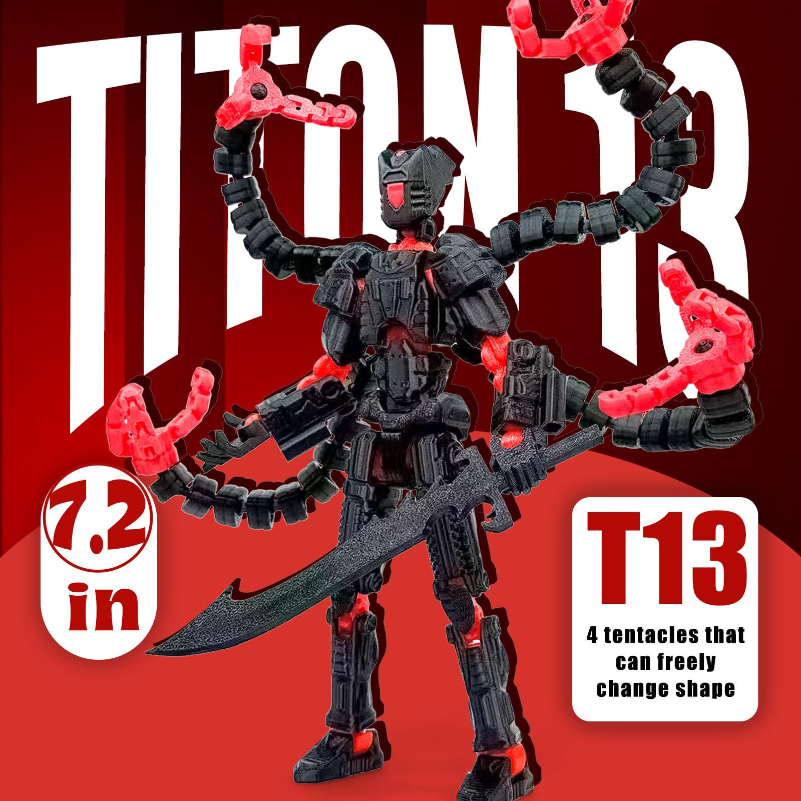Aesinos T13 Action Figure – 3D Printed Multi-Jointed Nova 13 Robot, 5.5 Inch Black Purple, Fully Assembled with Accessories