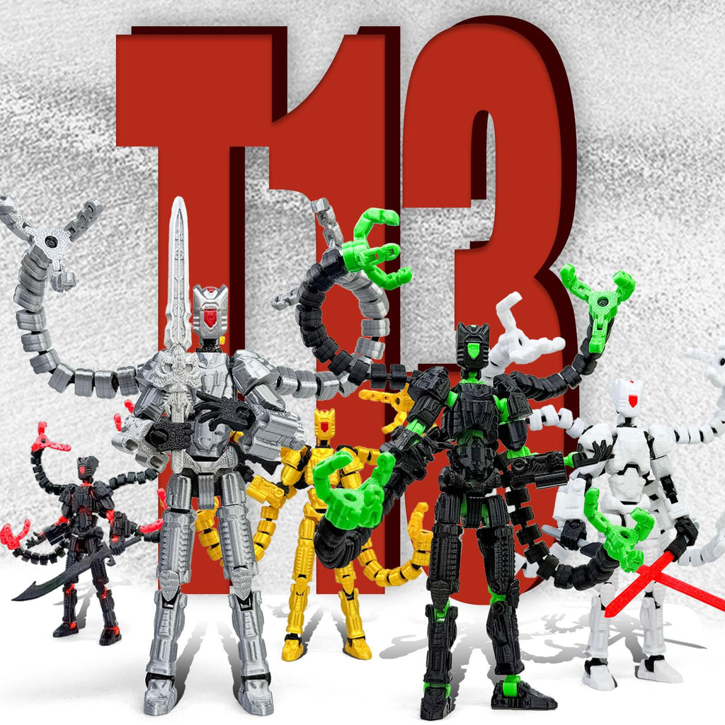Aesinos T13 Action Figure – 3D Printed Multi-Jointed Nova 13 Robot, 5.5 Inch Black Purple, Fully Assembled with Accessories