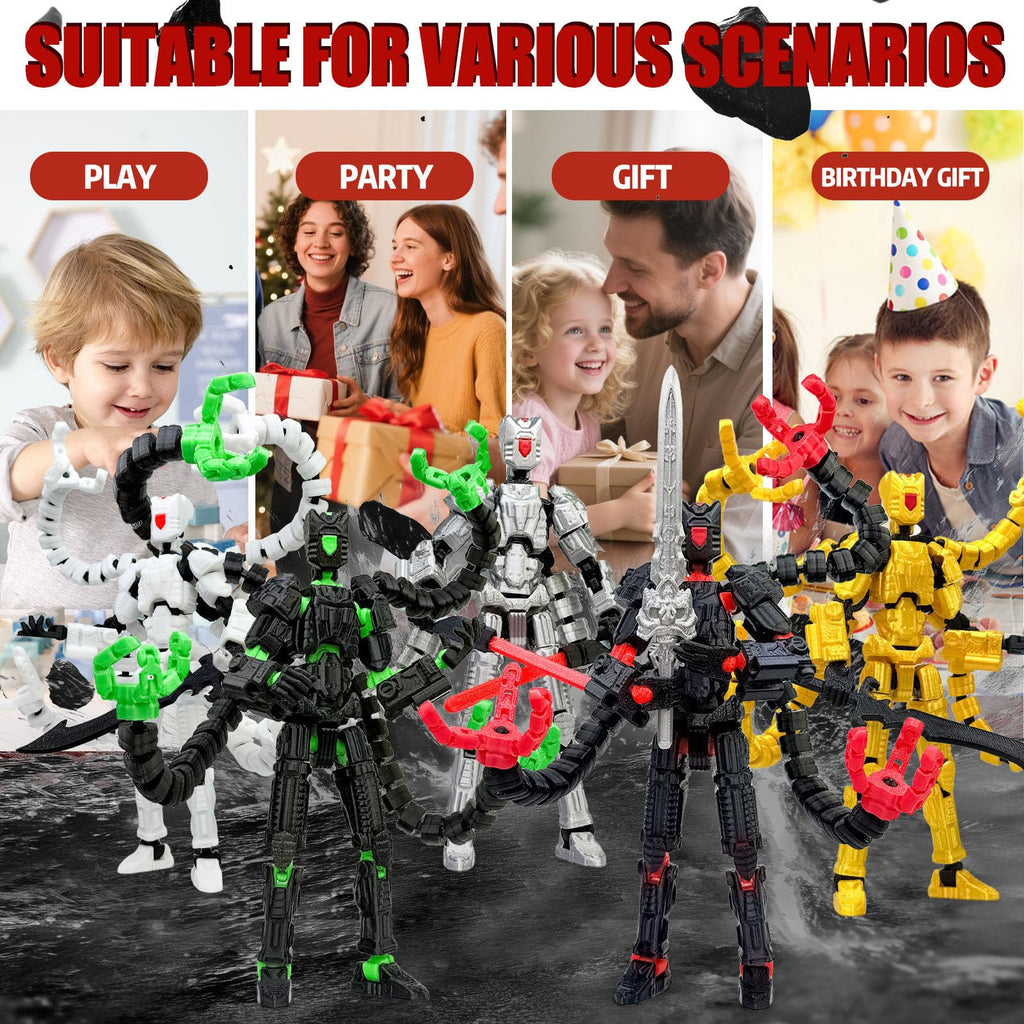 Aesinos T13 Action Figure – 3D Printed Multi-Jointed Nova 13 Robot, 5.5 Inch Black Purple, Fully Assembled with Accessories
