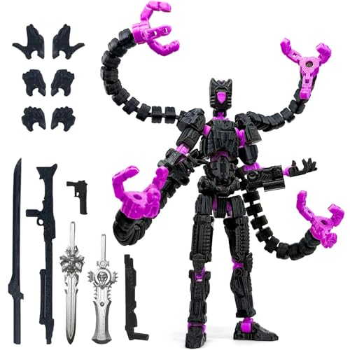 Aesinos T13 Action Figure – 3D Printed Multi-Jointed Nova 13 Robot, 5.5 Inch Black Purple, Fully Assembled with Accessories