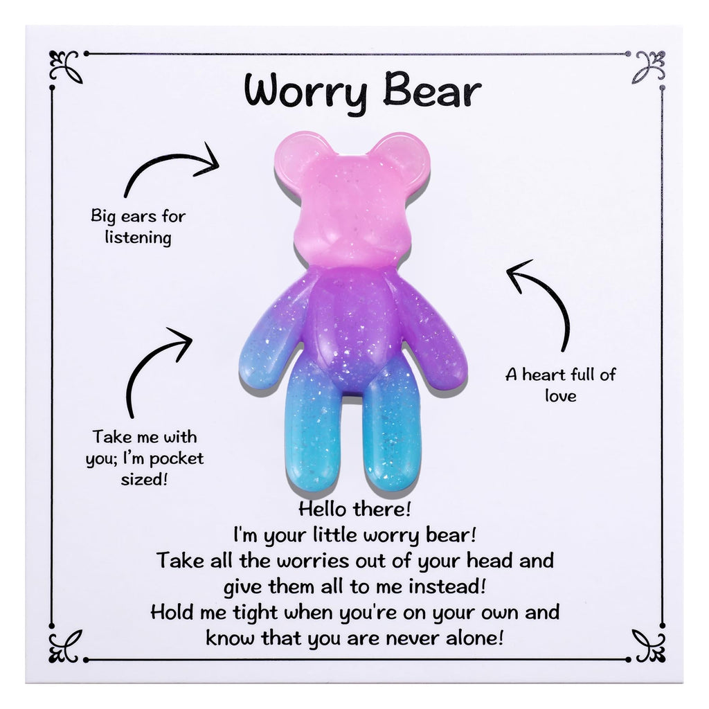 Aesnefe Pocket Bear Hug - Anxiety Relief Gift with Uplifting Card - Pink Blue Mini Worry Bear for Stress Relief